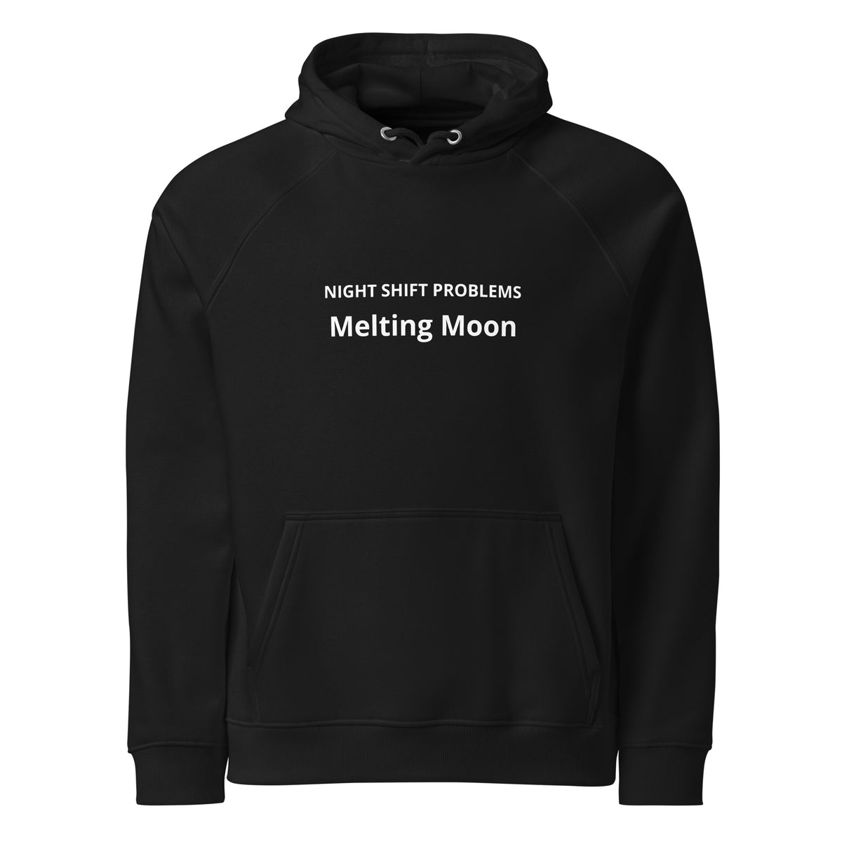 Black Melting Moon eco raglan hoodie, front view