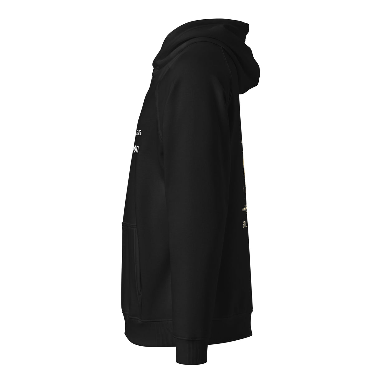 Black Melting Moon eco raglan hoodie, left side view