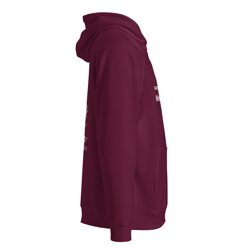 Burgundy Melting Moon eco raglan hoodie, right side view