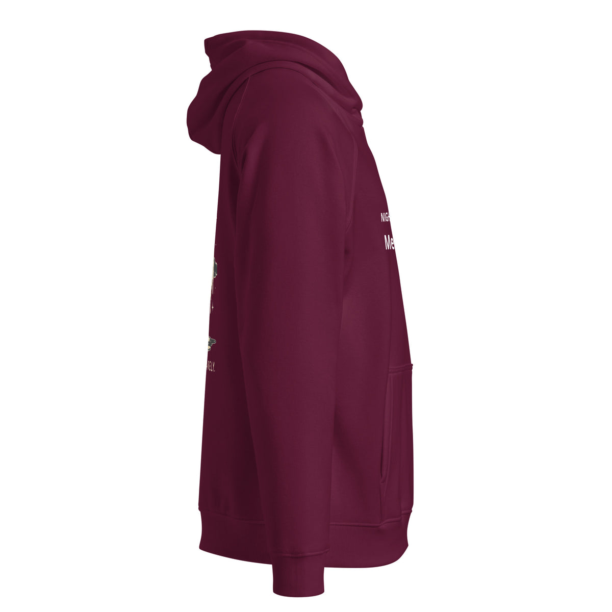 Burgundy Melting Moon eco raglan hoodie, right side view