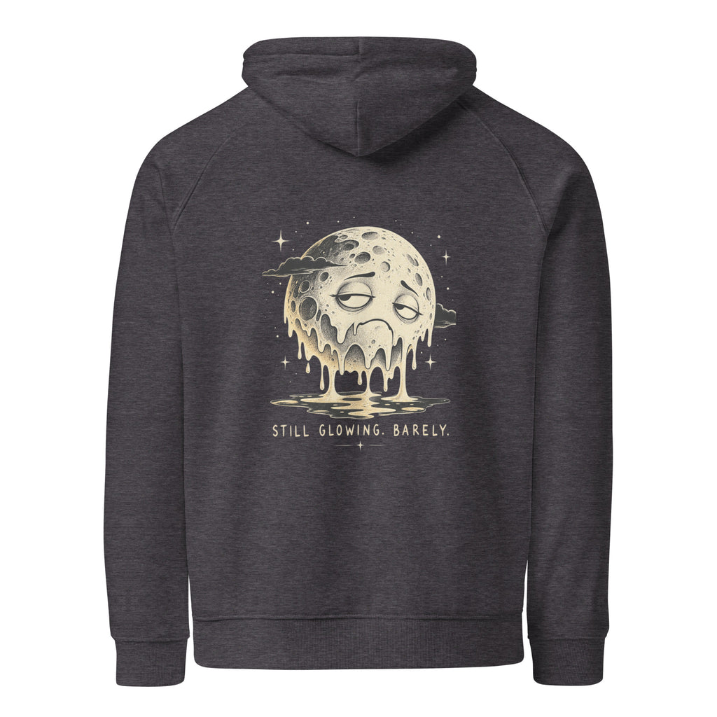 Charcoal melange Melting Moon eco raglan hoodie, back view