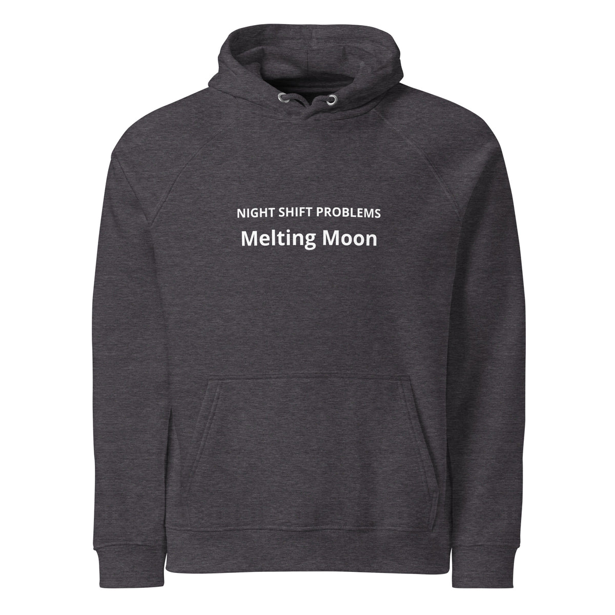 Charcoal melange Melting Moon eco raglan hoodie, front view
