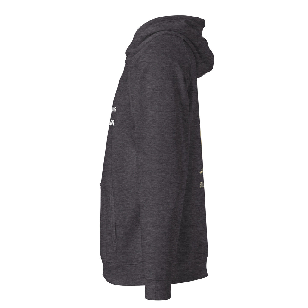 Charcoal melange Melting Moon eco raglan hoodie, left side view