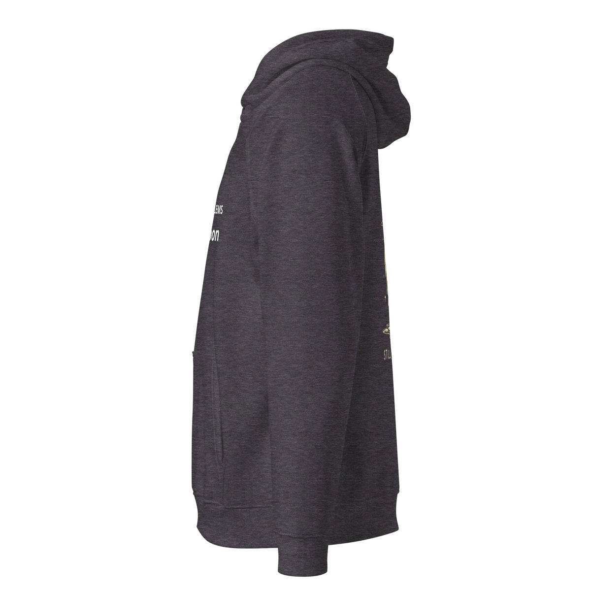 Charcoal melange Melting Moon eco raglan hoodie, left side view