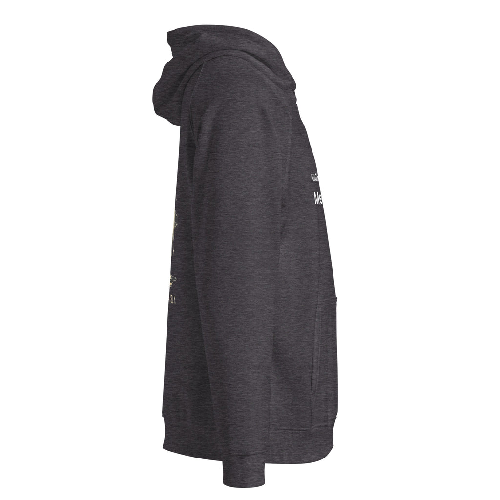 Charcoal melange Melting Moon eco raglan hoodie, right side view