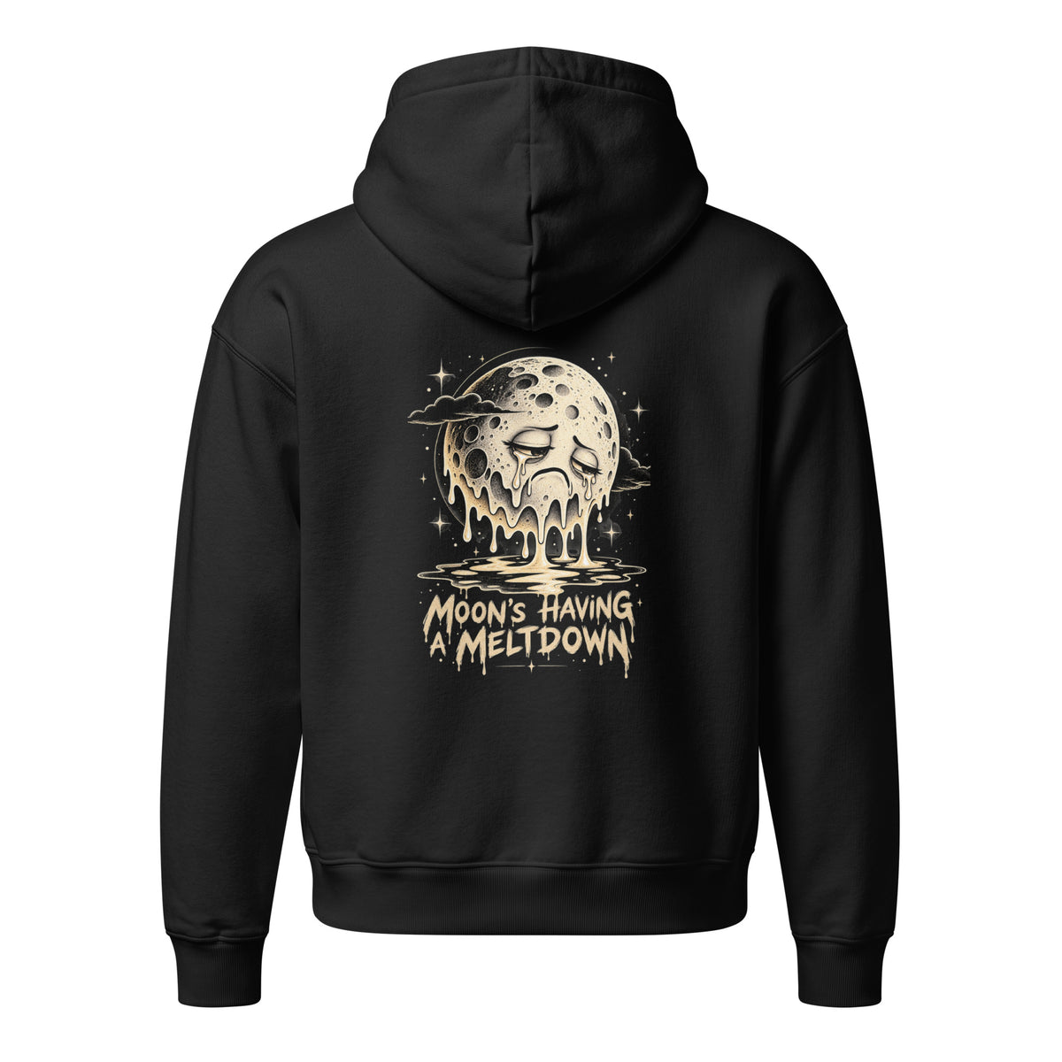 Black Moon's Having a Meltdown hooded sweatshirt, back view