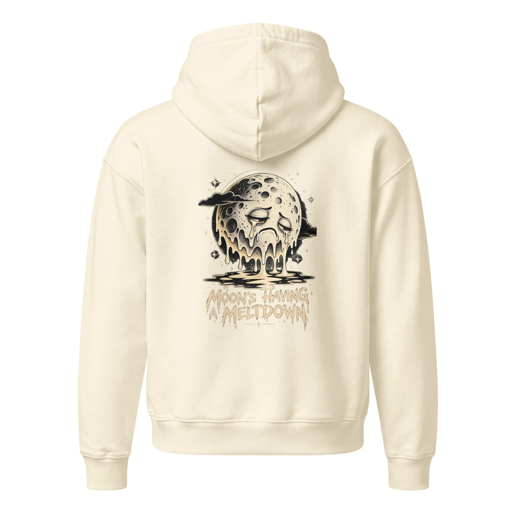 Cream Moon's Having a Meltdown hooded sweatshirt, back view