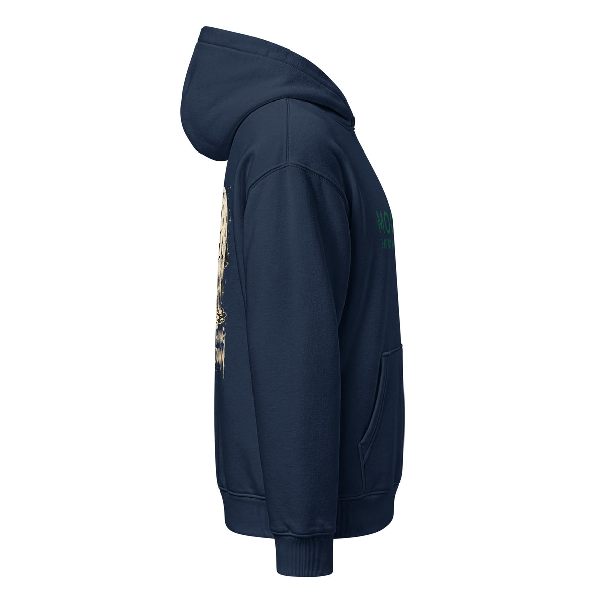 French navy Moon's Having a Meltdown hooded sweatshirt, right side view